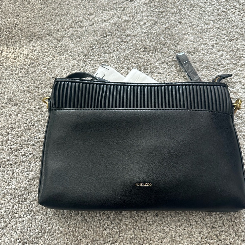 Pixie Mood Black Crossbody Bag with Textured Detail